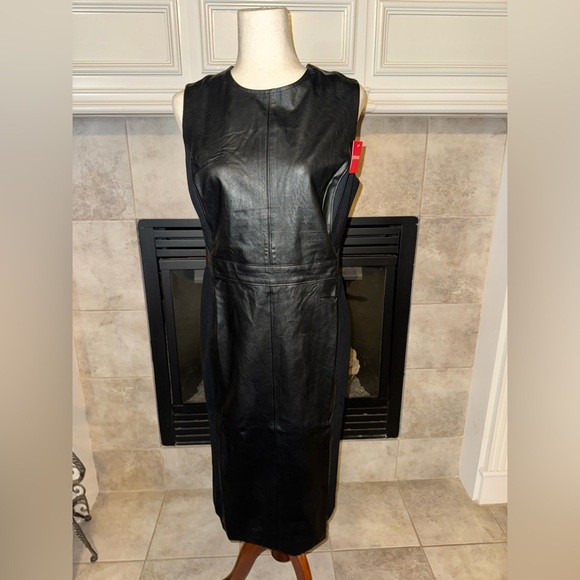 SPANX Dresses & Skirts - SPANX Faux Leather Sleeveless Fitted Sheath Dress Black Stretch Large NWT